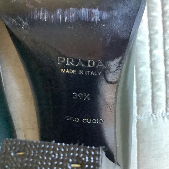 Prada Pointed Toe Leather Heeled Pumps Dark Green SZ 39.5 - Picture 12 of 14